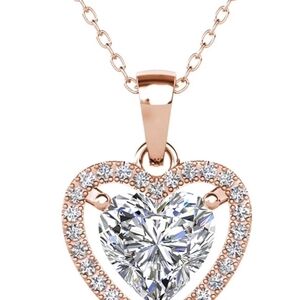 18k Rose Gold Plated Heart Pendant Necklace with Simulated Diamonds 18in